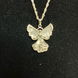 Mother of Pearl and crystal angel necklace .925 sterling silver 16”